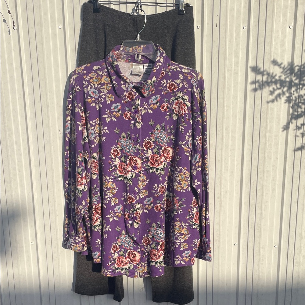 Roaman's Vibrant Purple Floral Shirt and Pants